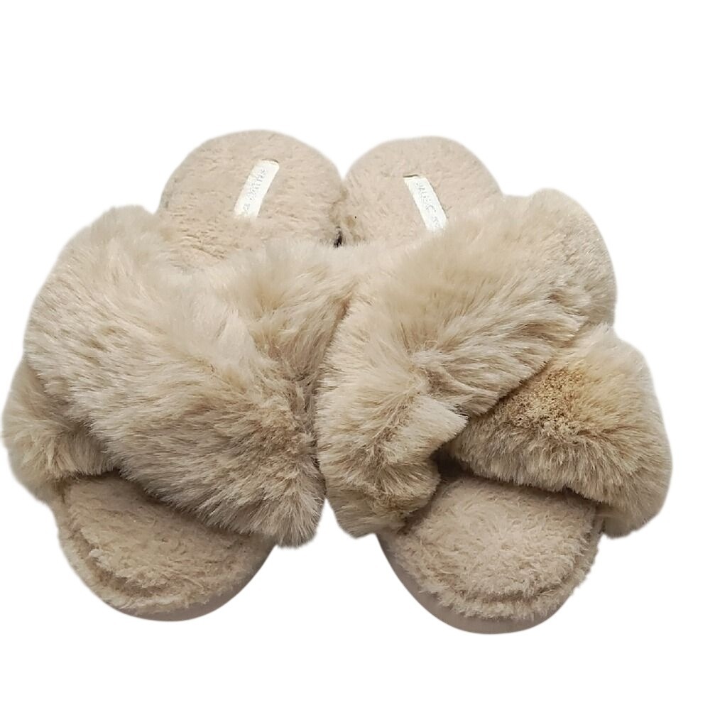 Cream Plush Faux Fur Slide Slippers